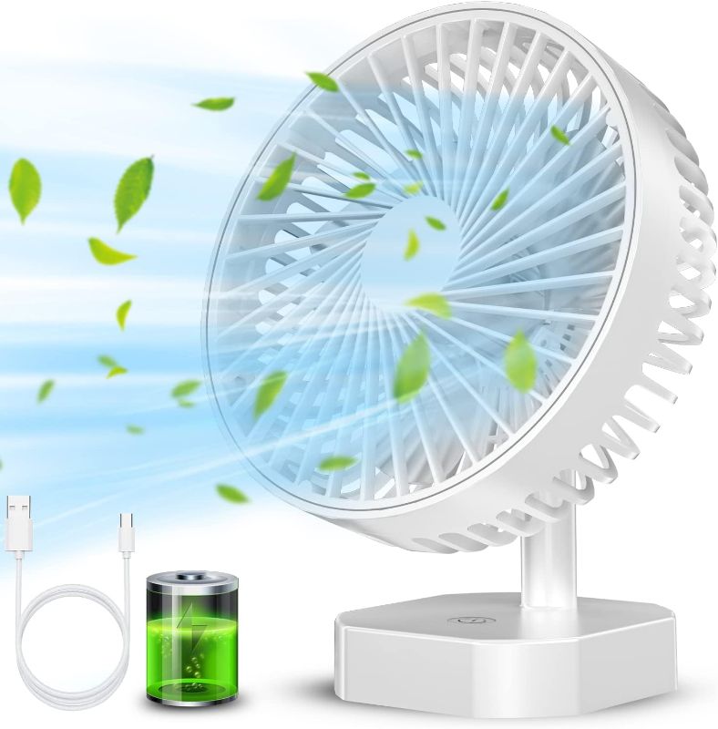 Photo 1 of Nekuya USB Small Desk Fan 6.5 Inch, 5000mAh Rechargeable Mini Desktop Table Fan, Portable Personal Fan 3 Speeds Strong Wind, Desk Fans Small Quiet for Home Office Bedroom Camping Travel Gift, White
