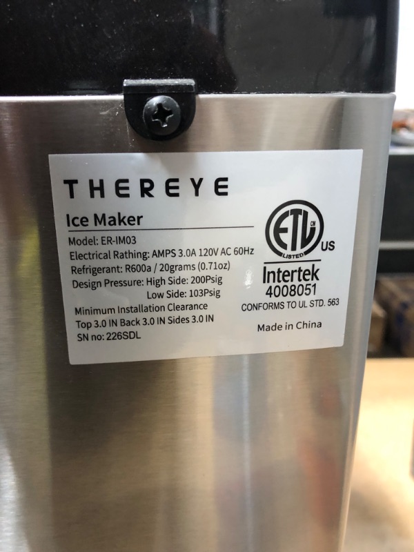 Photo 5 of *** USED *** ** TESTED POWERED ON UNKNOWN FUNCTION ** Thereye Countertop Nugget Ice Maker, Pebble Ice Maker Machine, 30lbs Per Day, 2 Ways Water Refill, 3Qt Water Reservoir & Self-Cleaning, Stainless Steel Finish Ice Machine for Home Office Bar Party