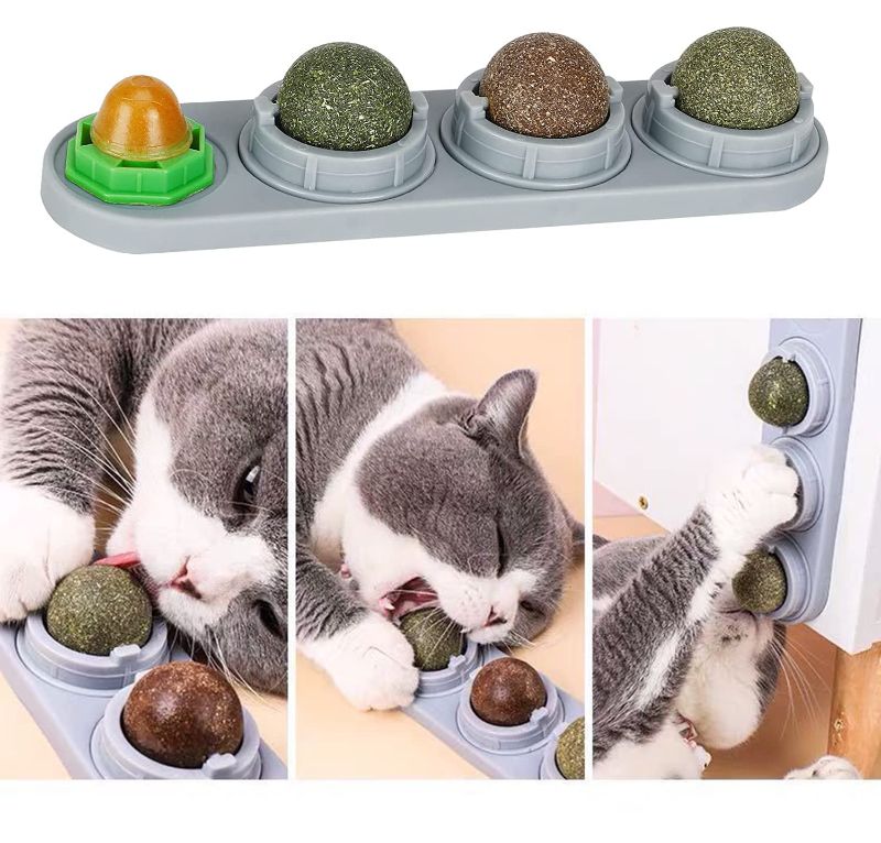 Photo 1 of 2 pack LIROMA Pack Catnip Ball for Cats Wall Cute Edible Catnip Toys Safe Interactive Cat Toys for Indoor Kitten Lick Chew Toy Cat Bite Toy Cat Wall Treats for Teeth Cleaning Relieve Cat Anxiety and Purina Friskies Made in USA Facilities Cat Treats, Party