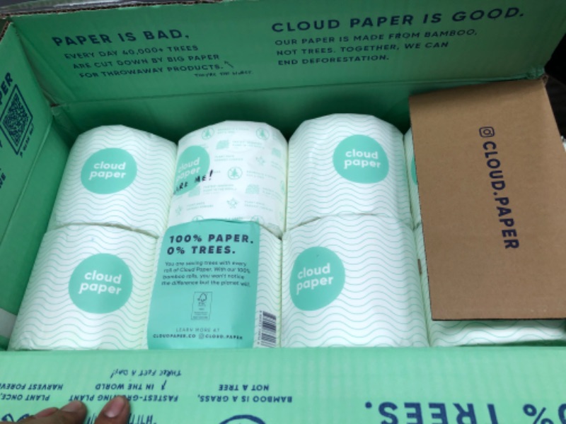 Photo 2 of *** NEW OPENED TO INSPECT PRODUCT *** Cloud Paper Bamboo Toilet Paper - 24 Rolls of Environmentally-Friendly Toilet Paper, 3-ply, 350 sheets per roll - Soft and Strong, FSC-Certified, Elementally Chlorine-Free, Plastic-Free, Vegan