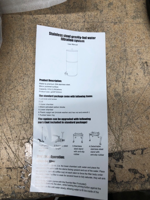 Photo 3 of *** USED *** LOTVOSA Gravity-Fed Water Filter System, 2.25G Stainless-Steel Countertop Water Filter System with 2 Black Elements and 2 Fluoride Filters, Metal Water View Spigot