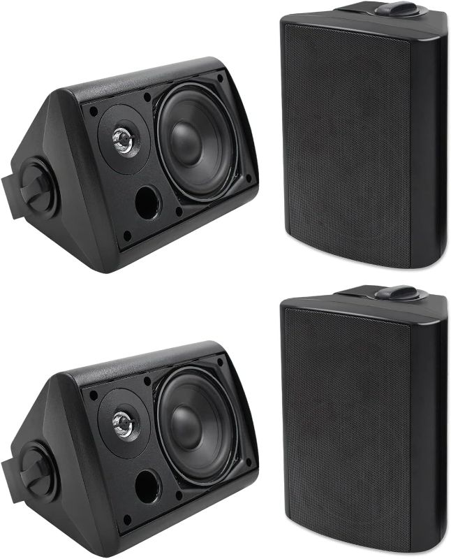 Photo 1 of Herdio 5.25 Inches Outdoor Bluetooth Speakers Waterproof 600Watt with Stereo Amplifier Wired Wall Mount System for All Weather Indoor- Outdoor Patio Garage Home(4 Black Speakers)
