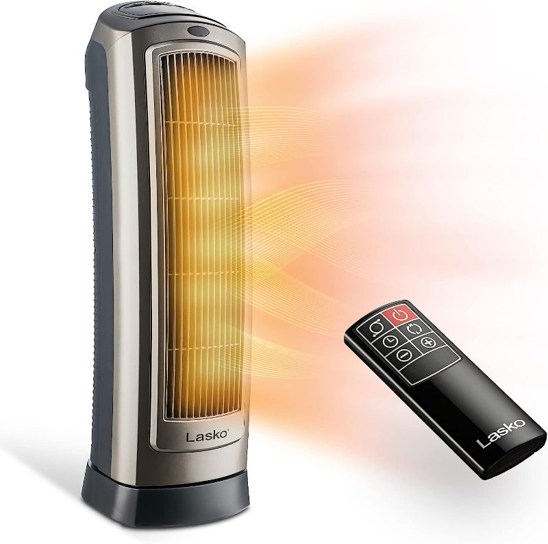 Photo 1 of Lasko 1500W Digital Ceramic Space Heater with Remote, 755320, Silver