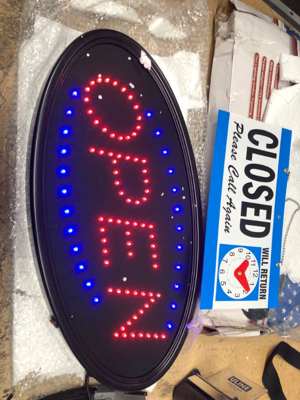 Photo 2 of LED Open Sign, AGPTEK 19x10inch LED Business Open Sign Advertisement Board Electric Display Sign, Two Modes Flashing & Steady Light, for Business, Walls, Window, Shop, bar, Hotel,with Open/Close Sign