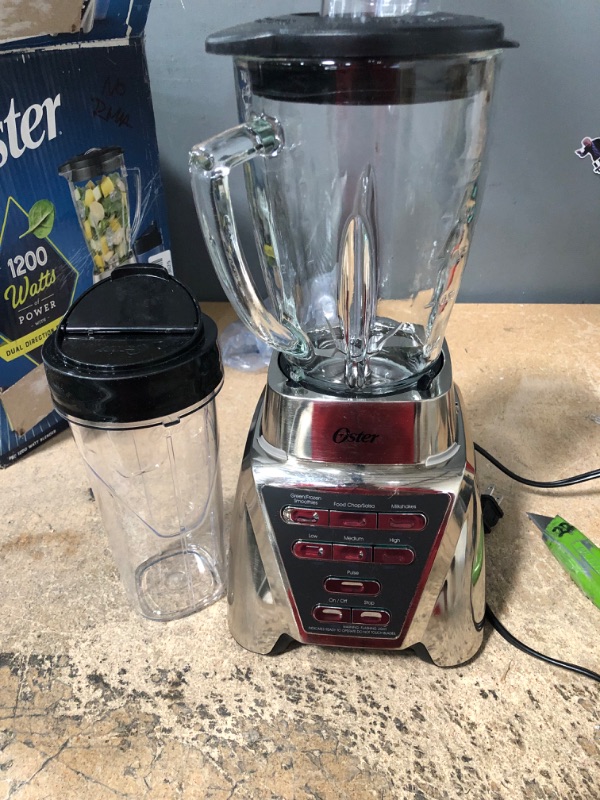 Photo 1 of Oster Blender | Pro 1200 with Glass Jar, 24-Ounce Smoothie Cup, Brushed Nickel
****UNKNOWN IF MISSING PARTS****
