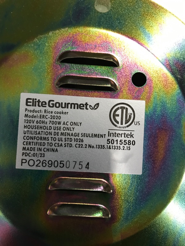 Photo 1 of Elite Gourmet ERC-2020 Electric Rice Cooker with Stainless Steel Inner Pot Makes Soups, Stews, Grains, Cereals, 20 Cups, White 20 Cups Cooked