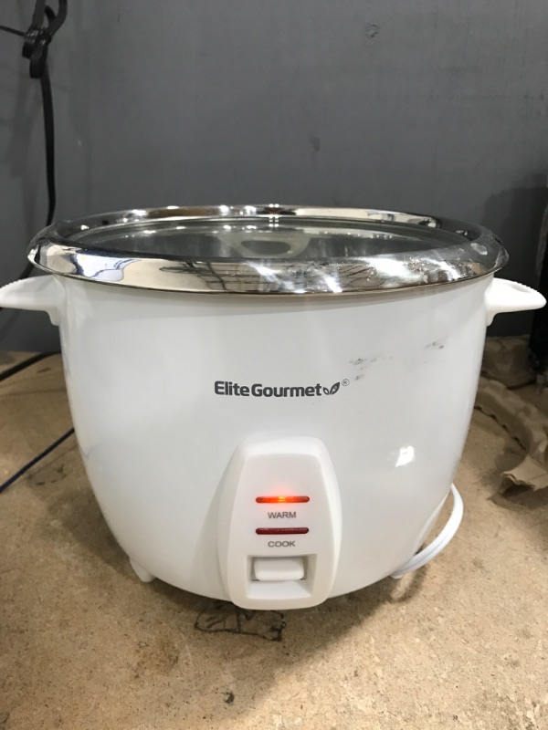 Photo 1 of Elite Gourmet ERC-2020 Electric Rice Cooker with Stainless Steel Inner Pot Makes Soups, Stews, Grains, Cereals, 20 Cups, White 20 Cups Cooked
