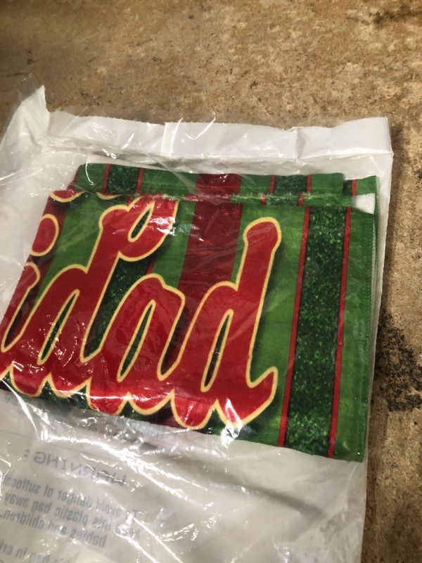 Photo 1 of 3D Rose Feliz Navidad Spanish Festive Red & Green Striped Holiday Sprigs Hand Towel, 15" x 22", Multicolor