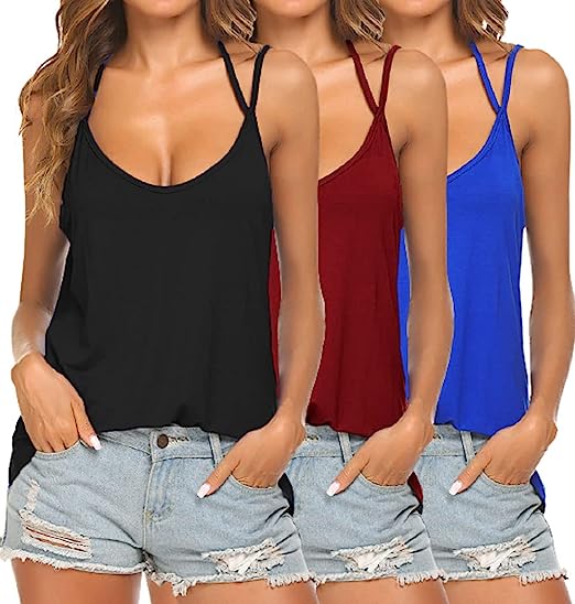 Photo 1 of Ladmous Women's Summer Basic Solid Camisole Spaghetti Strap Flowy Tank Top Cami Shirts 2-3 Pack SMALL
