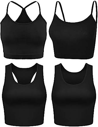 Photo 1 of Boao 4 Pieces Crop Tops for Women, Basic Workout Tops Spaghetti Strap Tank Tops Sleeveless Racerback Cami for Sports Gym
