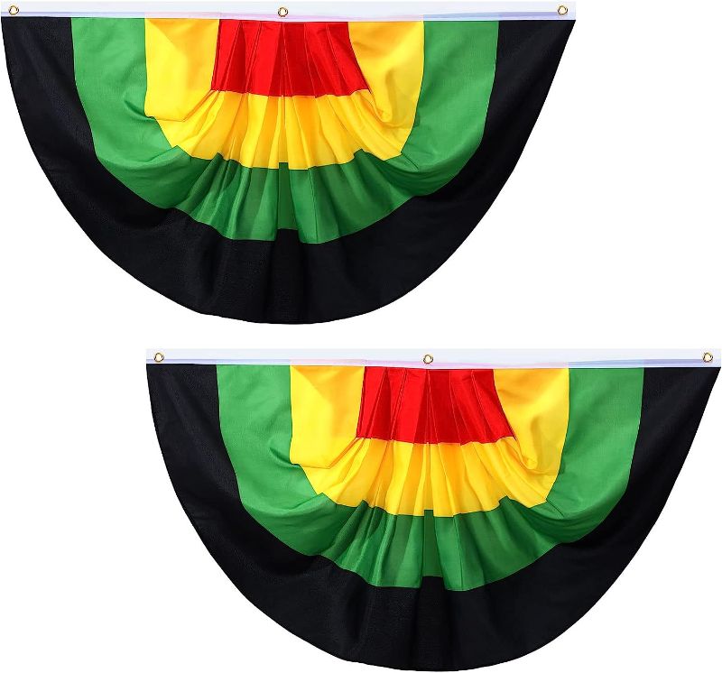 Photo 2 of 2 Pcs 2 x 4 ft Juneteenth Bunting Fan Flag Juneteenth Bunting Half Fan Flag Banner Flag Buntings for Outside Patriotic Banners for June 19th Independence Day Memorial Day Indoor Outdoor Decoration
