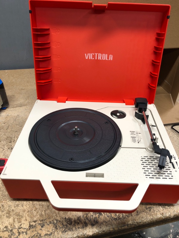 Photo 2 of Victrola Re-Spin Sustainable Suitcase Vinyl Record Player, Red & Vintage Vinyl Record Storage and Carrying Case, Fits All Standard Records, Black Red Re-Spin Record Player + Storage and Carrying Case