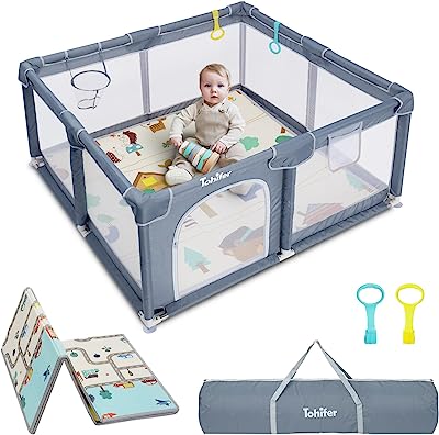 Photo 1 of Baby Playpen with Mat, Large Baby Play Yard for Toddler, BPA-Free, Non-Toxic, Safe No Gaps Playards for Babies, Indoor & Outdoor Extra Large Kids Activity Center 79"x59"x26.5" with 0.4" Playmat