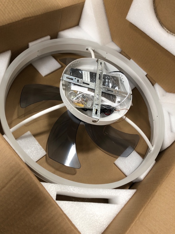 Photo 1 of 19.7" Ceiling Fans With Lights, Semi-enclosed Flush Mount Low Profile Ceiling Fan for Safe Use, 6 Speeds, Reversible, LED Dimmable, 3 Color Temperature Optional, DC Motor,With Remote(Minimalist) Black Double layer-Minimalist
