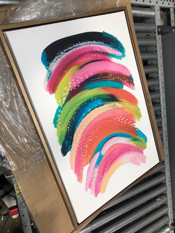 Photo 1 of **MINOR DAMAGE**Kate and Laurel Sylvie Bright Abstract Framed Canvas Wall Art by Jessi Raulet of Ettavee, 23x33 Bright Gold, Modern Colorful Brushstrokes Art for Wall
