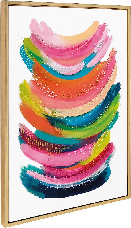 Photo 1 of **MINOR DAMAGE**Kate and Laurel Sylvie Bright Abstract Framed Canvas Wall Art by Jessi Raulet of Ettavee, 23x33 Bright Gold, Modern Colorful Brushstrokes Art for Wall
