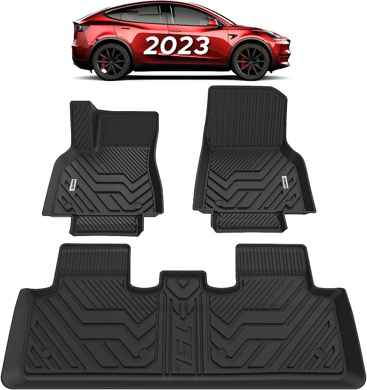 Photo 1 of AUXITO Floor Mats for Tesla Model Y 2023 2022 2021 2020, Model Y All Weather Mats Carpet Interior Liners Full Set, Carbon Fiber Waterproof Anti-Slip (1st & 2nd Row) MODELY