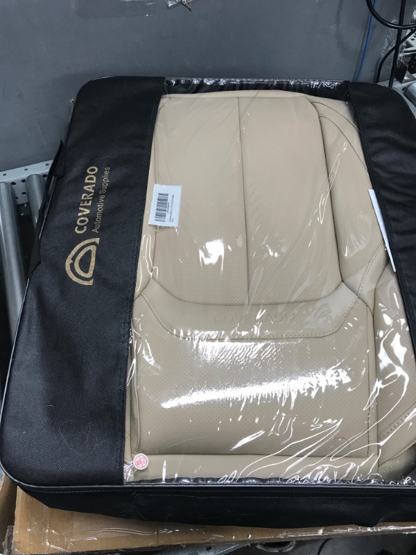 Photo 1 of Coverado Front Seat Covers 2 Pieces, Waterproof Nappa Leather Auto Seat Protectors, Universal Fit for Most Sedans SUV Pick-up Truck, Beige Beige FrontPair