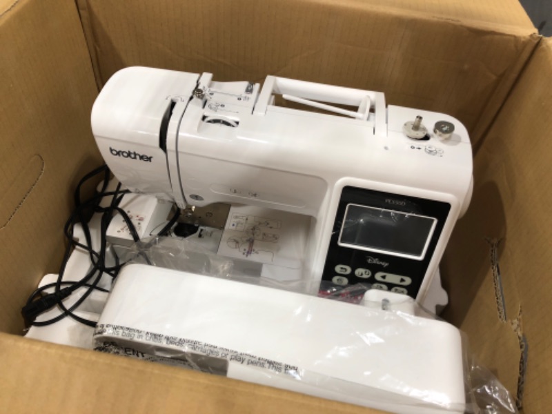 Photo 2 of *POWERS ON* Brother PE550D Embroidery Machine, 125 Built-in Designs Including 45 Disney Designs, 4" x 4" Hoop Area, Large 3.2" LCD Touchscreen, USB Port, 9 Font Styles