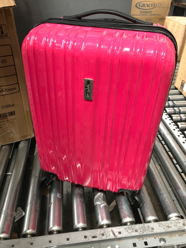 Photo 1 of **ACTUALLY PINK**  FIGESTIN Carry on luggage with Spinner Wheels, Hardside Lightweight 20in carry on suitcase checked luggage TSA Lock(Beige) Beige with Brown