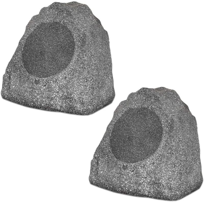 Photo 1 of Theater Solutions 2R8G Outdoor Granite 8" Rock 2 Speaker Set for Deck Pool Spa Yard Garden, Granite Grey
