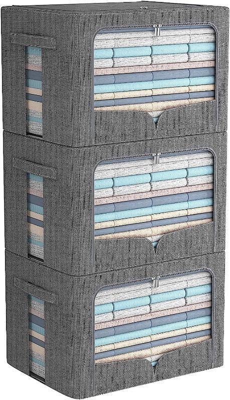 Photo 1 of *SIMILAR TO STOCK PHOTO* 3 Pack Clothes Storage Organizer Bins Containers -Stackable Metal Frame Storage Bins Foldable Oxford Cloth Box for Clothing Storage with Clear Window & Reinforced Handles (19.7"L x 15.7"W x 12.6"H, Navy Blue)