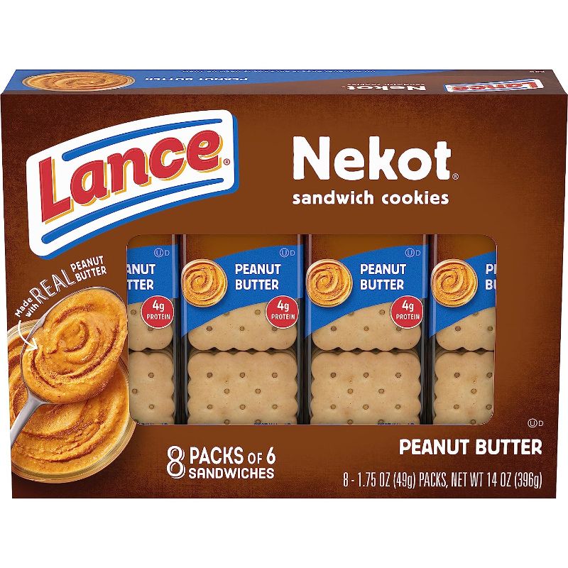 Photo 1 of (exp7/8/23) Lance Sandwich Cookies, Nekot Peanut Butter, 8 Individually Wrapped Packs, 6 Sandwiches Each