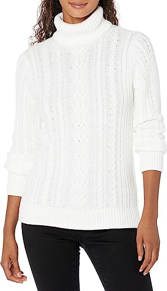 Photo 1 of Amazon Essentials Women's Fisherman Cable Turtleneck Sweater Small