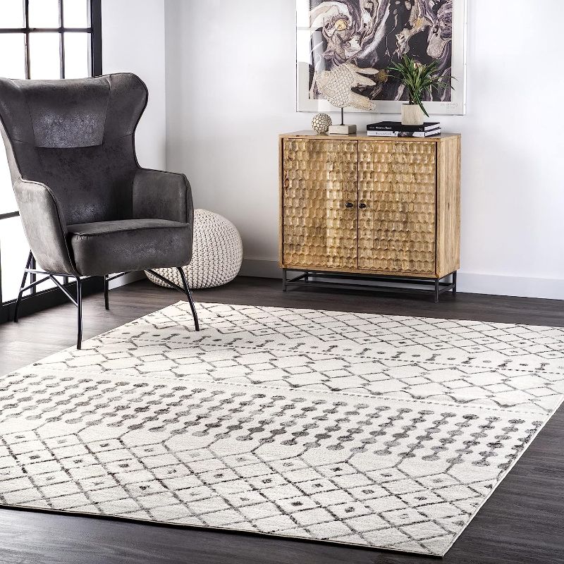 Photo 1 of  Geometric Moroccan Area Rug, 5' x 8', Grey