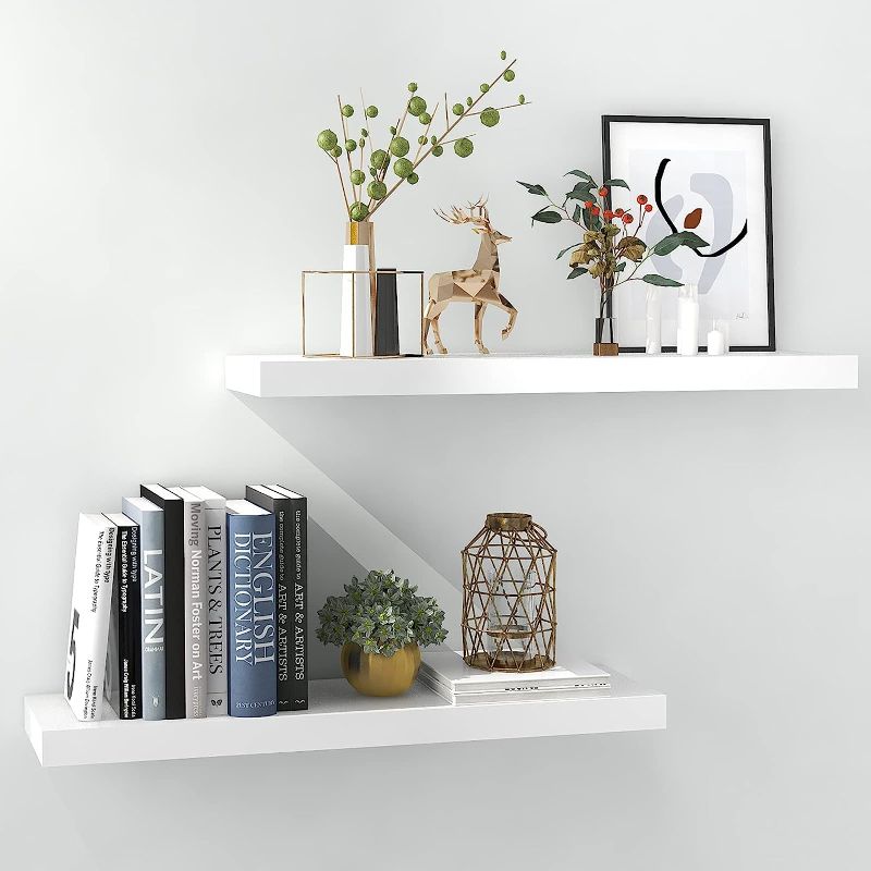 Photo 1 of *different color than stock photo* INHABIT UNION White Floating Shelves for Wall-24in Wall Mounted Display Ledge Shelves Perfect for Bathroom,Bedroom,Living Room and Kitchen Decor Storage
