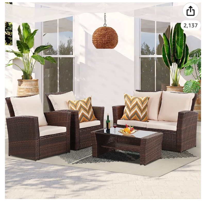 Photo 1 of *INCOMPLETE//PARTS ONLY** May in Color 4 Piece Patio Furniture Sets, All-Weather Patio Conversation Set Outdoor Wicker Sectional Sofa Chair with Cushion and Coffee Table, Brown