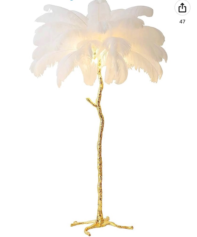 Photo 1 of 38°GARDEN Natural Ostrich Feather Floor Lamp 35 Pieces Feather Standing Bedside Lamps with Foot Switch Dimmable Modern Gold Luxury LED Bulbs Included Resin Decor Lighting for Bedrooms Living Room