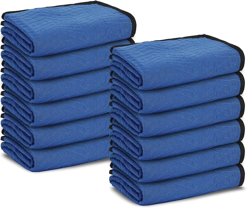 Photo 1 of 12 Moving Packing Blankets - 80 x 72 Inches (35 lb/dz) Heavy Duty Moving Pads for Protecting Furniture Professional Quilted Shipping Furniture Pads (Blue 12PCS)
