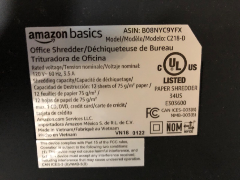 Photo 4 of Amazon Basics 12 Sheet (new model) Micro Cut Paper and Credit Card CD Shredder With 6 Gallon Bin, Black
