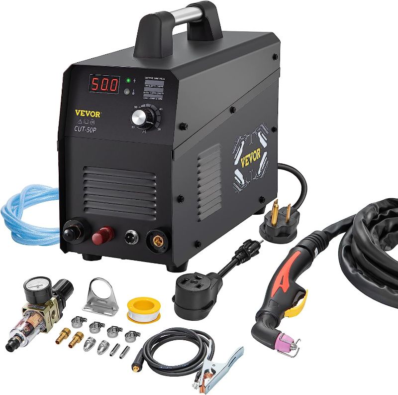 Photo 1 of VEVOR Plasma Cutter, 50Amp, Non-Touch Pilot Arc Air Cutting Machine with Torch, 110V/220V Dual Voltage AC IGBT Inverter Metal Cutting Equipment for 1/2" Clean Cut Aluminum and Stainless Steel, Black
