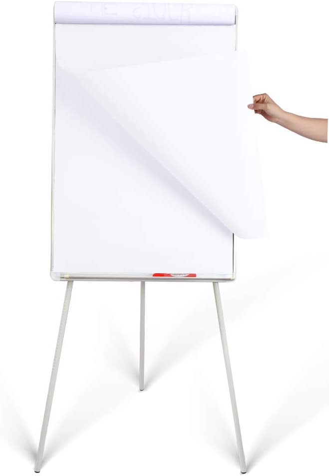 Photo 1 of DexBoard Magnetic Whiteboard Easel 24" x 36"|Height Adjustable Dry Erase Board Tripod Office Presentation Board w/ Flipchart Pad, Magnets & Eraser, White