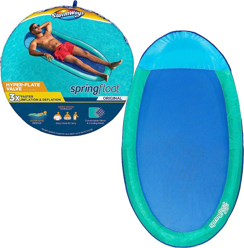 Photo 1 of *different color* SwimWays Spring Float Original Pool Lounge Chair with Hyper-Flate Valve, Aqua
