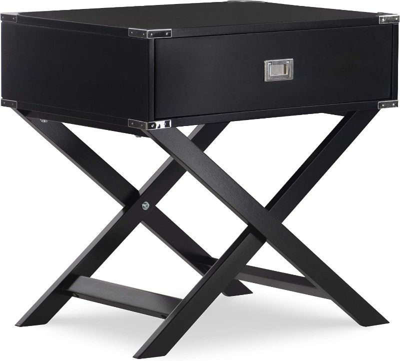 Photo 1 of **WOODEN TRACK IS BROKEN  ,**
 Linon Home Décor Jaycee X Base Black Accent Table
