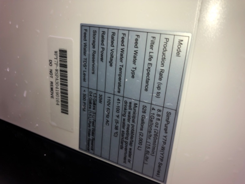 Photo 4 of *NONFUNCTIONAL DUE TO WATRER DAMAGE**SimPure Y7P-W UV Countertop Reverse Osmosis Water Filtration Purification System, 4 Stage RO Water Filter, Bottleless Water Dispenser, 4: 1 Pure to Drain, BPA Free (No Installation Required)