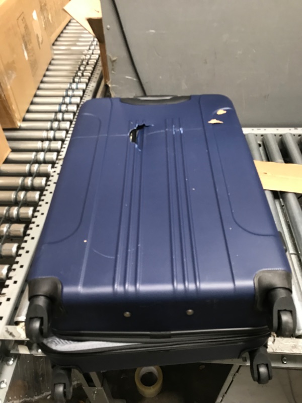 Photo 3 of **large suitcase is broken in the back , see photo**
Travelers Club Chicago Hardside Expandable Spinner Luggage, Navy Blue, 5 Piece Set Navy Blue 5 Piece Set