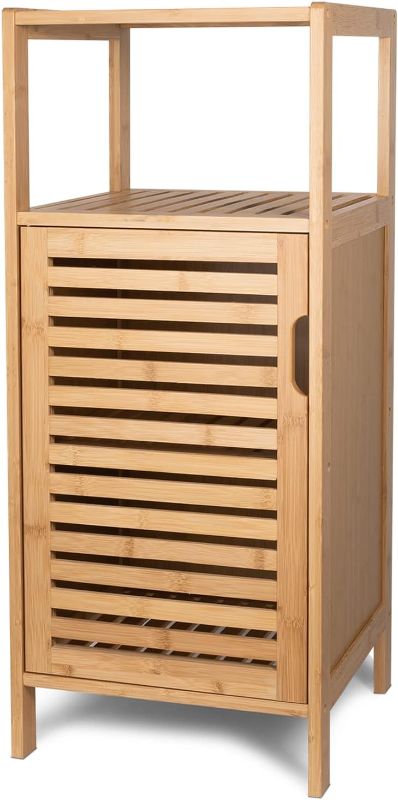 Photo 1 of **WHITE***
Purbambo Bathroom Bamboo Storage Cabinet, Freestanding Floor Cabinet with Door and Shelf for Bathroom, Living Room, Bedroom, Hallway, Kitchen
