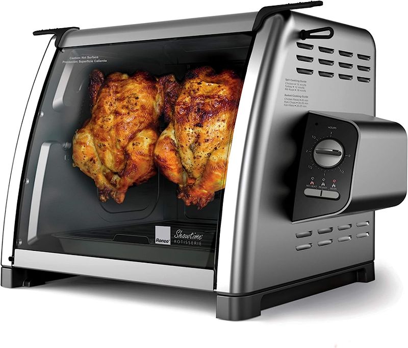 Photo 1 of **glass door needs to be placed onto oven***
Ronco Showtime Large Capacity Rotisserie & BBQ Oven Modern Edition, Simple Switch Controls, Silicone Door Tie, Perfect Preset Rotation Speed, Self-Basting, Auto Shutoff, Includes Multipurpose Basket
