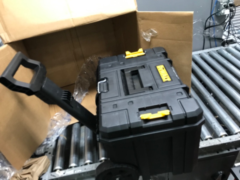 Photo 2 of **handle does not stick to the box**
DEWALT Tool Box with Wheels, TSTAK, Deep Box (DWST17820) , Black, Deep Box With Wheels