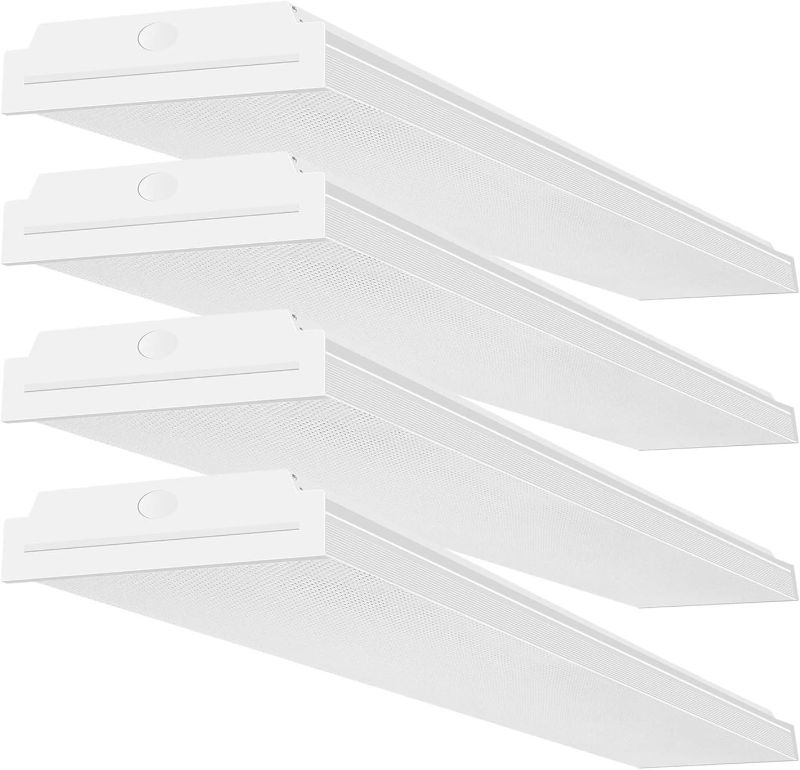 Photo 1 of FAITHSAIL 60W LED Wraparound Light 4FT LED Office Lights, 7200 Lumens 4000K, 4 Foot Flush Mount LED Wrap Shop Puff Ceiling Lighting Fixtures for Garage Workshop, Fluorescent Light Replacement, 4 Pack
