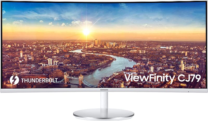 Photo 1 of SAMSUNG CJ79 Series 34-Inch ViewFinity Ultrawide QHD (3440x1440) Computer Monitor, 100Hz, Thunderbolt 3 Daisy Chain, QLED, HDMI, USB Hub, Height Adjustable Stand (LC34J791WTNXZA), White
