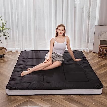 Photo 1 of (Storage bag damaged)MAXYOYO Futon Mattress, Padded Japanese Floor Mattress Quilted Bed Mattress Topper, Extra Thick Folding Sleeping Pad Breathable Floor Lounger Guest Bed for Camping Couch, Black, Full Size