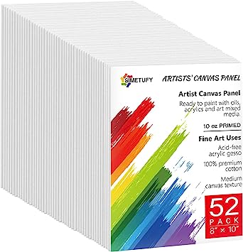 Photo 1 of Canvas Boards for Painting, 52 Pack 8 x 10 Inch Blank Canvas for Painting Using Acrylic Paint or Oil (Pre-Primed)
