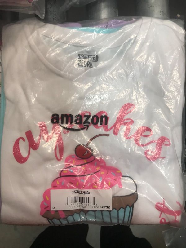 Photo 2 of Amazon Essentials Girls and Toddlers' Short-Sleeve T-Shirt Tops (Previously Spotted Zebra), Multipacks 4 Purple/Blue/White, Cupcake/Unicorn Medium