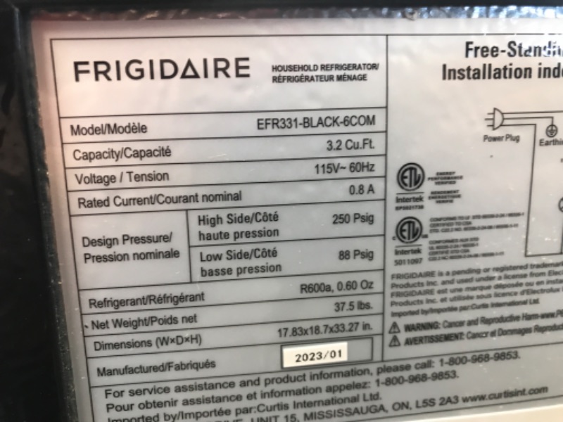 Photo 4 of (minor dent)FRIGIDAIRE EFR331-BLACK 3.2 Cu ft Eraser Board Mini Compact Dorm Fridge (Black)