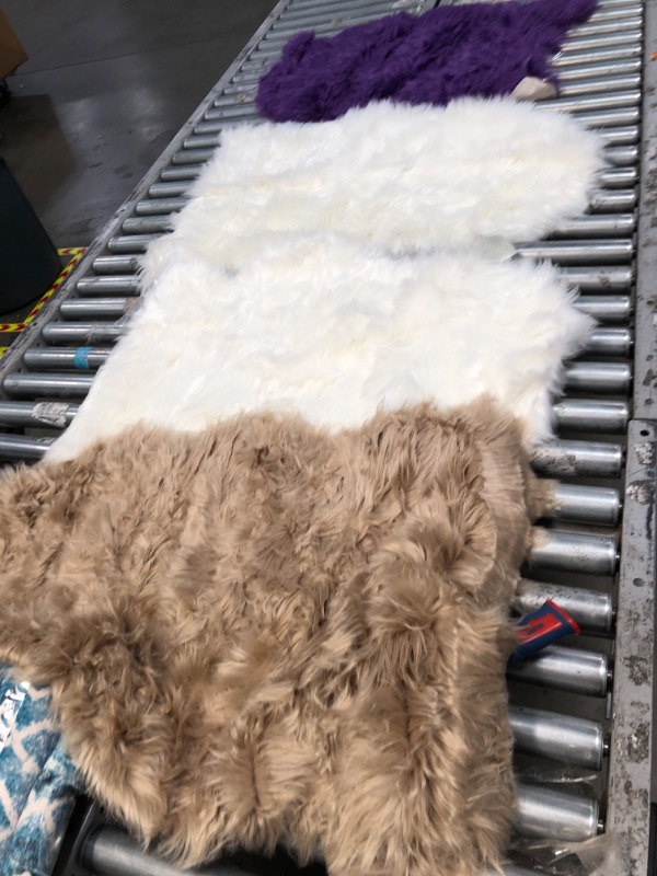 Photo 1 of 4 PACK FAUX FUR AREA RUGS, PURPLE, WHITE AND TAN 22"X30", 22"X30", 34"X22"X34"X22"